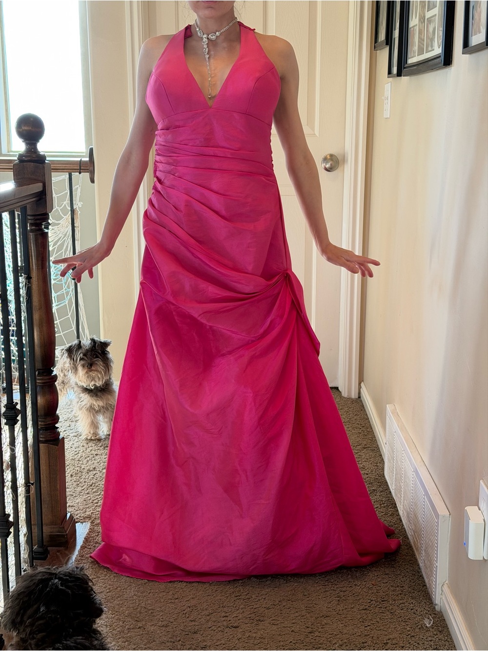 Halter V-Neck Fuchsia or hot pink Evening Gown